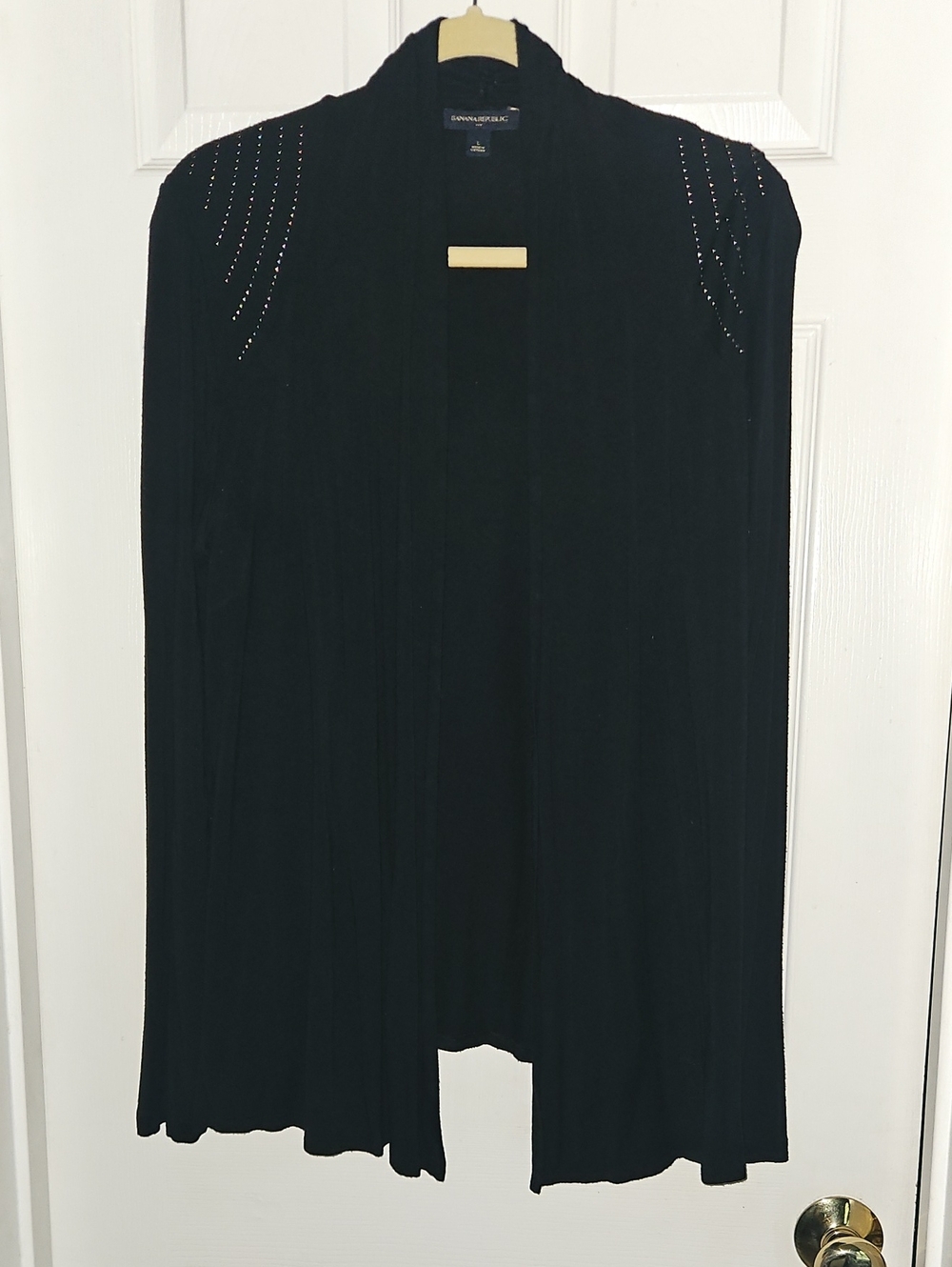 Banana Republic Black Open-Front Women's Cardigan with Stud Shoulder Detail Lg